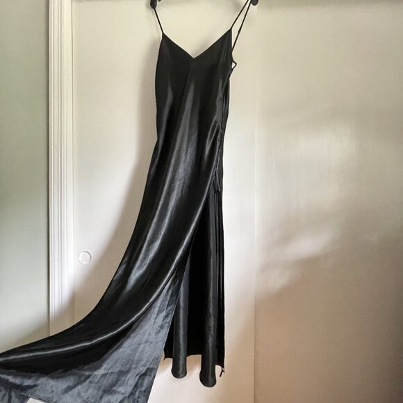 Victoria’s Secret VTG Satin Maxi Slip Dress Size L Black Gown Open Lace Up Sides - Picture 3 of 14